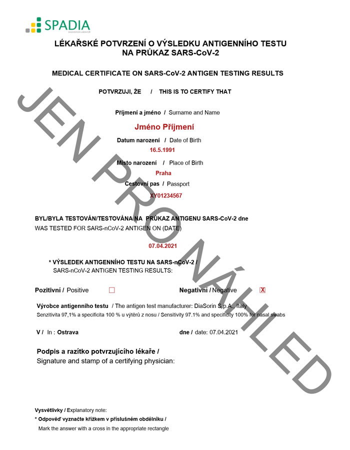 otevřít vzor - Lékařské potvrzení o výsledku antigenního testu COVID provedeného v laboratoři